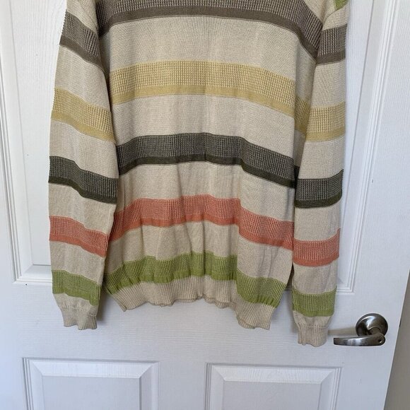 Bugatchi Uomo Mens Medium 100% Pima Cotton Crew Neck Sweater Multicolor Stripe - Picture 3 of 7